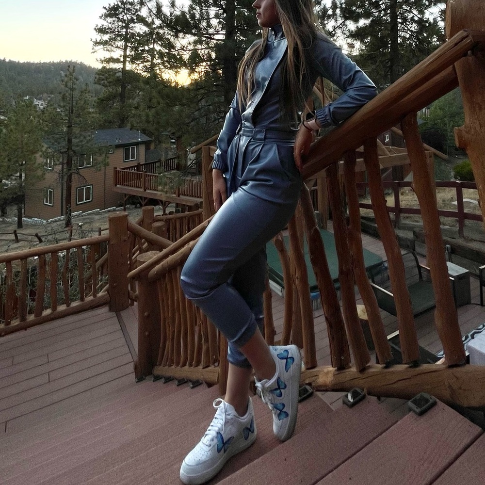 Blue leather Jumpsuit Relaxed Fit